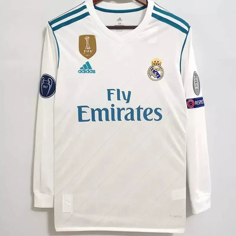 Real Madrid 2017-2018 Retro Home Long Sleeve Jersey