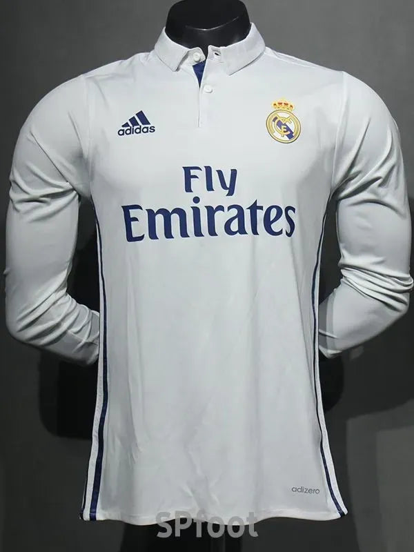 Real Madrid 2016-2017 Retro Home Player Version Long Sleeve Jersey